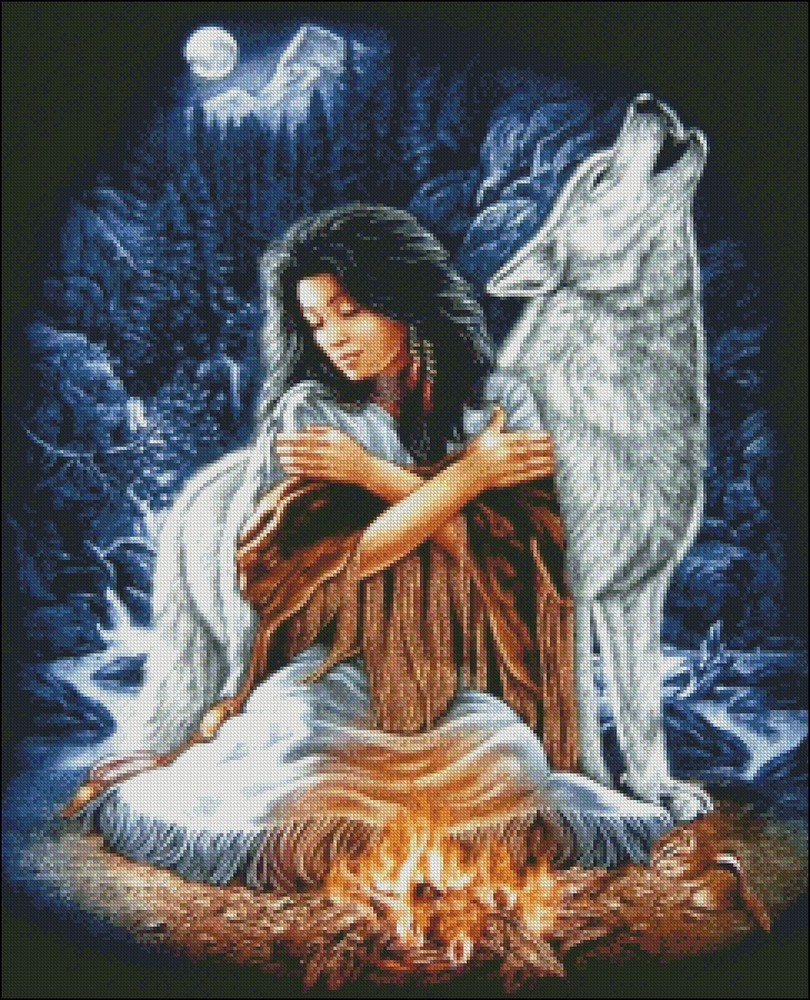 Needlework Crafts Full Embroidery DIY Counted Cross Stitch Kits - Bonfire Wolf