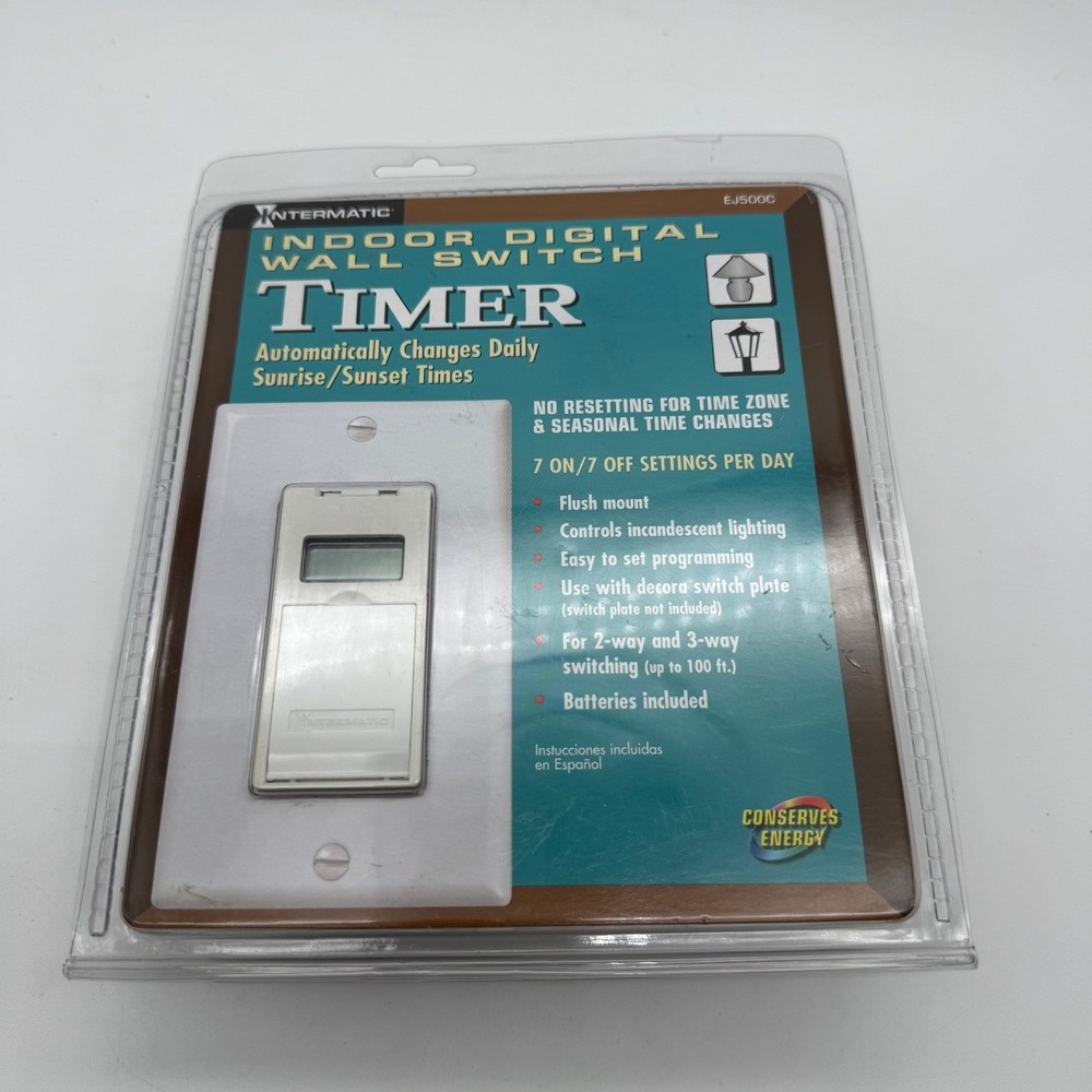 Intermatic EJ500C Indoor Digital Wall Switch Timer White Sunrise Sunset 7-Day