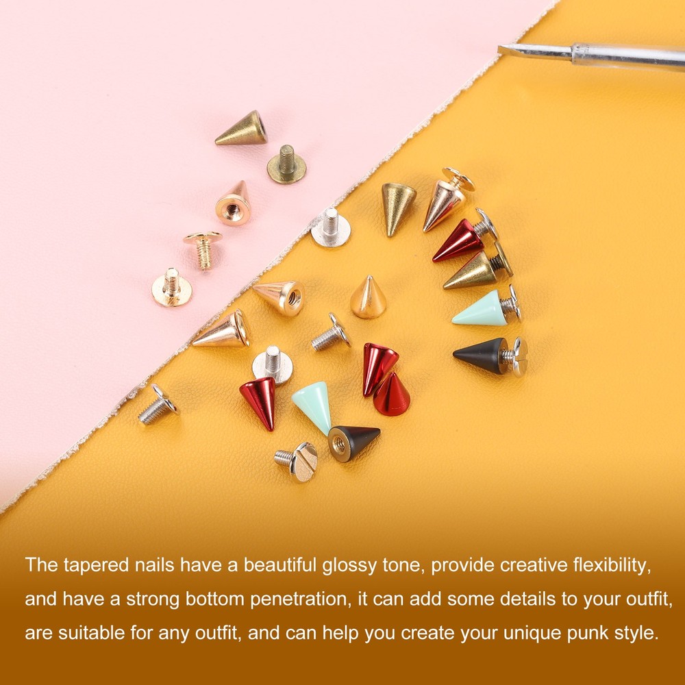 16 Sets Spikes and Studs Kit, 7mm Cone Spikes Punk Rock Rivets, Silver