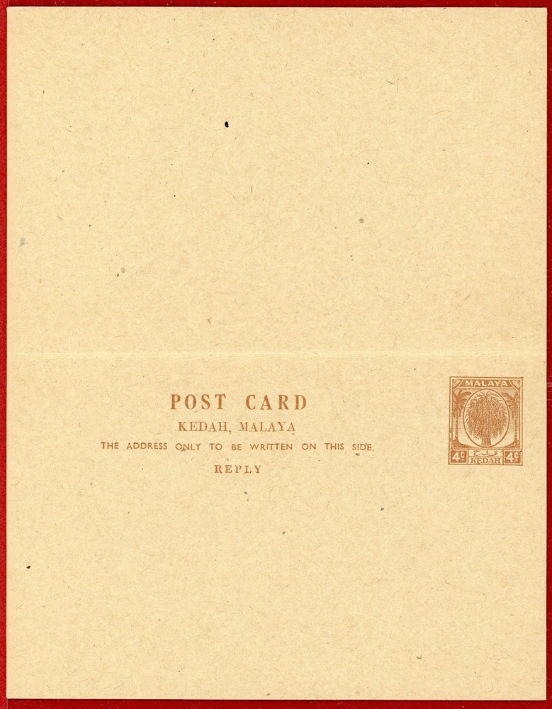 Malaya Kedah, 4c Double Reply Postal Card