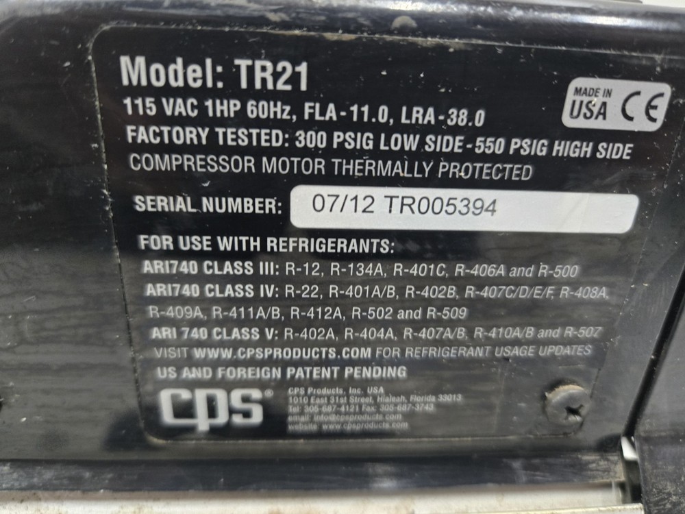 CPS Pro-Set TR21 Refrigerant Recovery System TR21