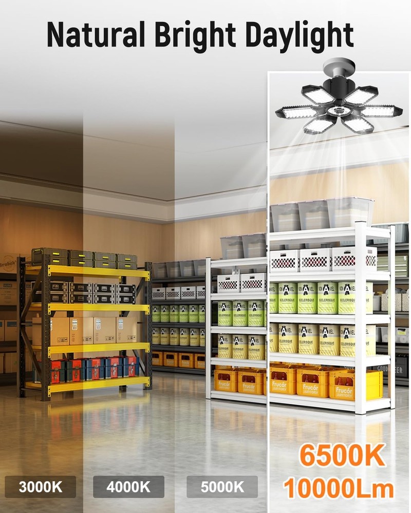 Adiding LED Garage Light 2 Pack, Super Bright 20000Lm Basement Ceiling Lighti...