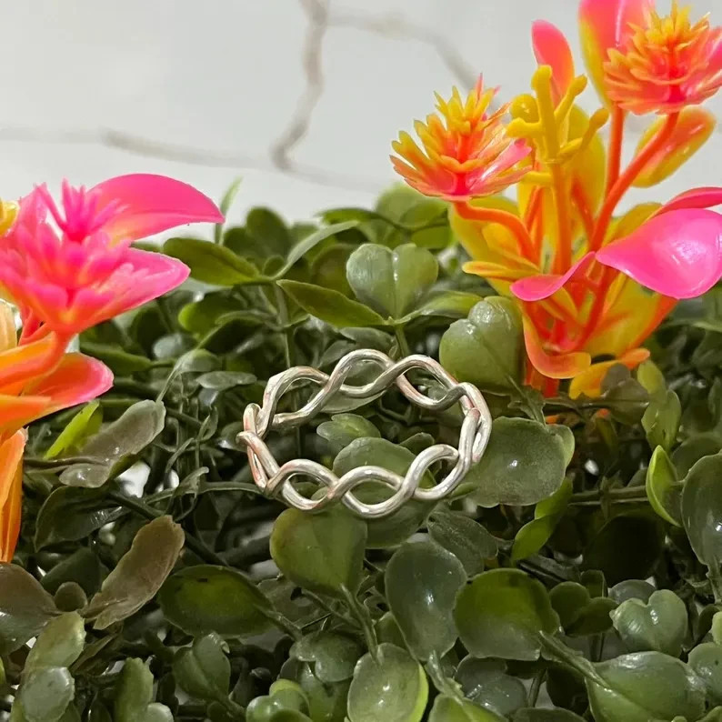 Sterling Silver Wave Ring, Handmade Infinity Twist Band Unique Ring Best Gift