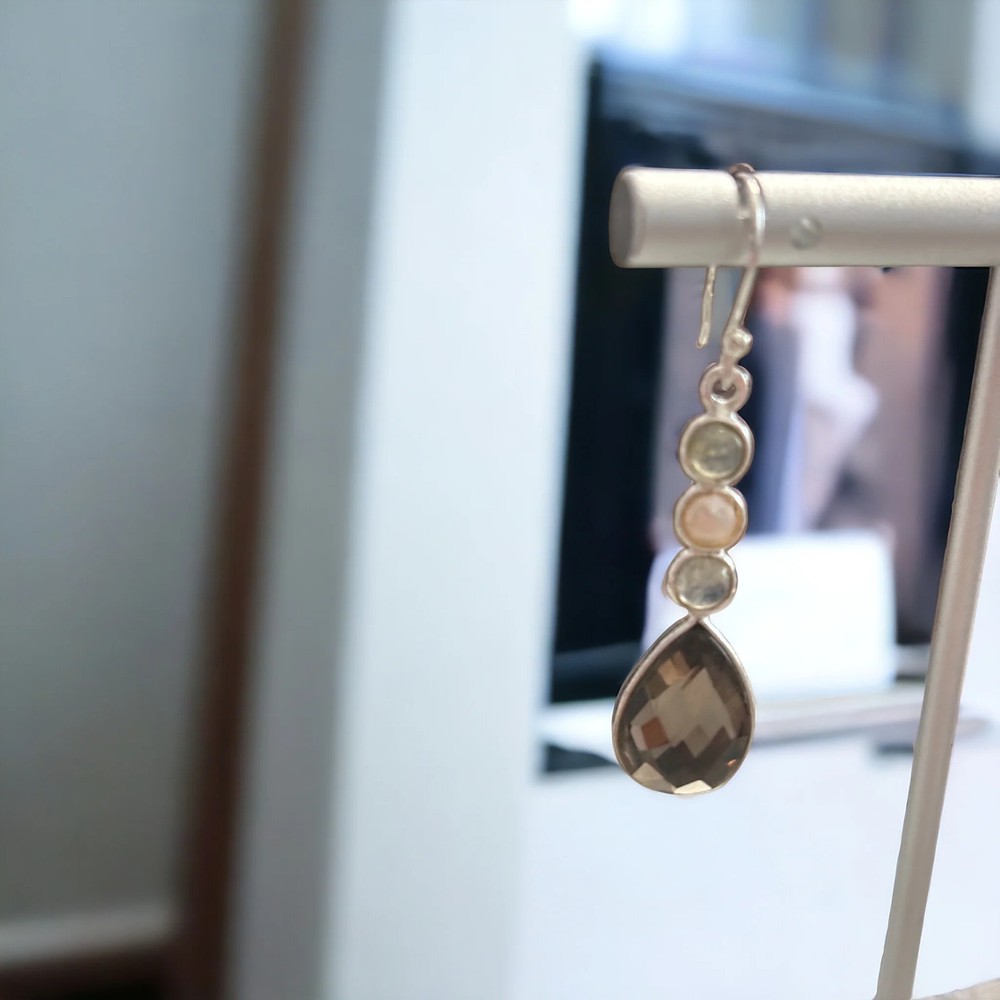 Smoky Quartz Labradorite Drop Earrings