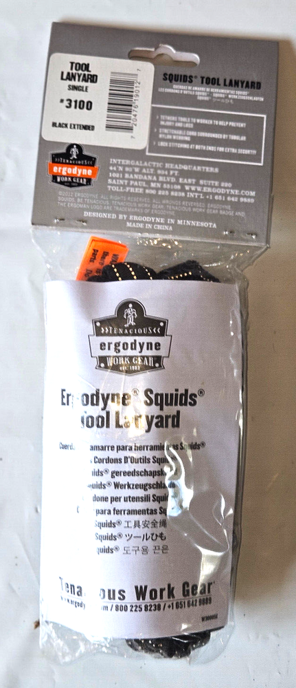 Ergodyne Squids #3100 Tool Lanyard w/Single Carabiner & AdjustableLoop Coil-Each