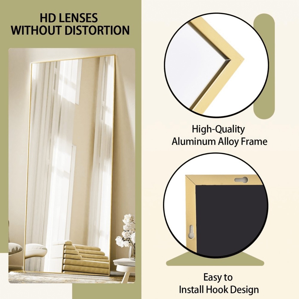 56"x21.2" Full Length Floor Mirror Rectangular Freestanding Leaning Wall-Mounted