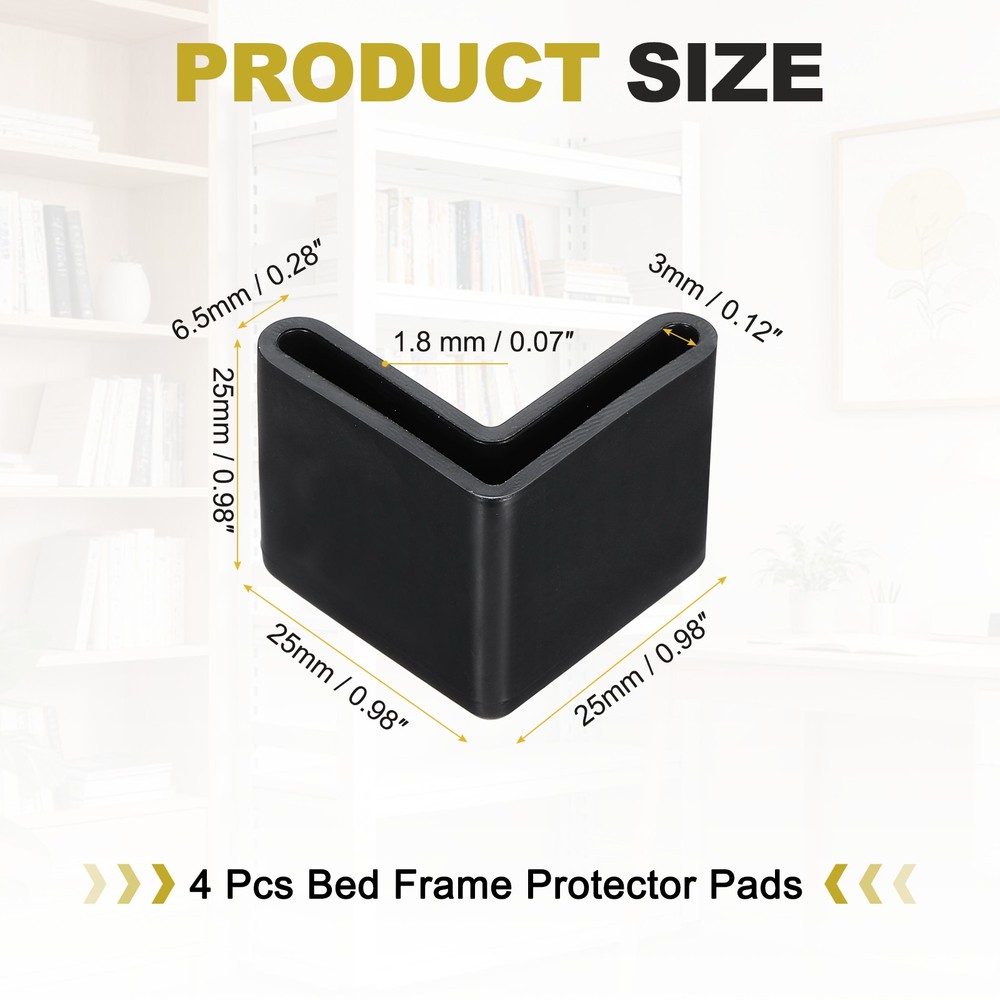 4Pcs 1" Bed Frame End Cap, Angle Iron Foot Pad Leg Protector, Black