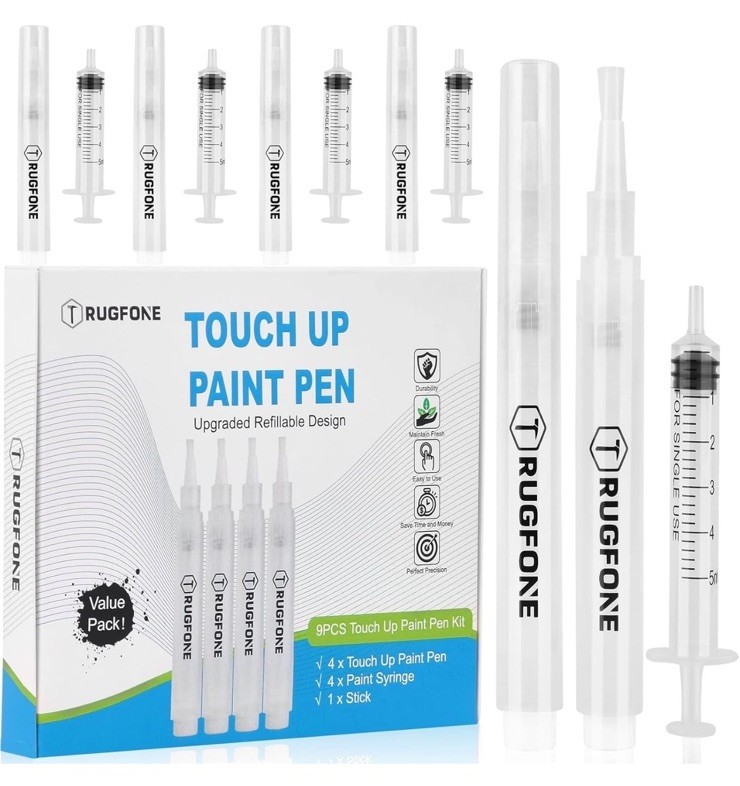 2X - Touch Up Paint Pen 4 Pens Fillable Brush 4 Pack, White