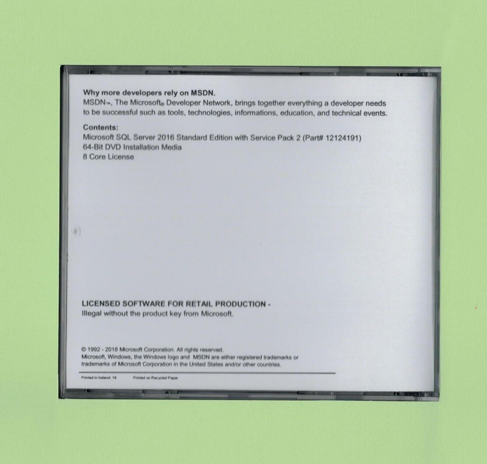 Microsoft SQL Server 2016 Standard with 8 Core License, unlimited User CALs