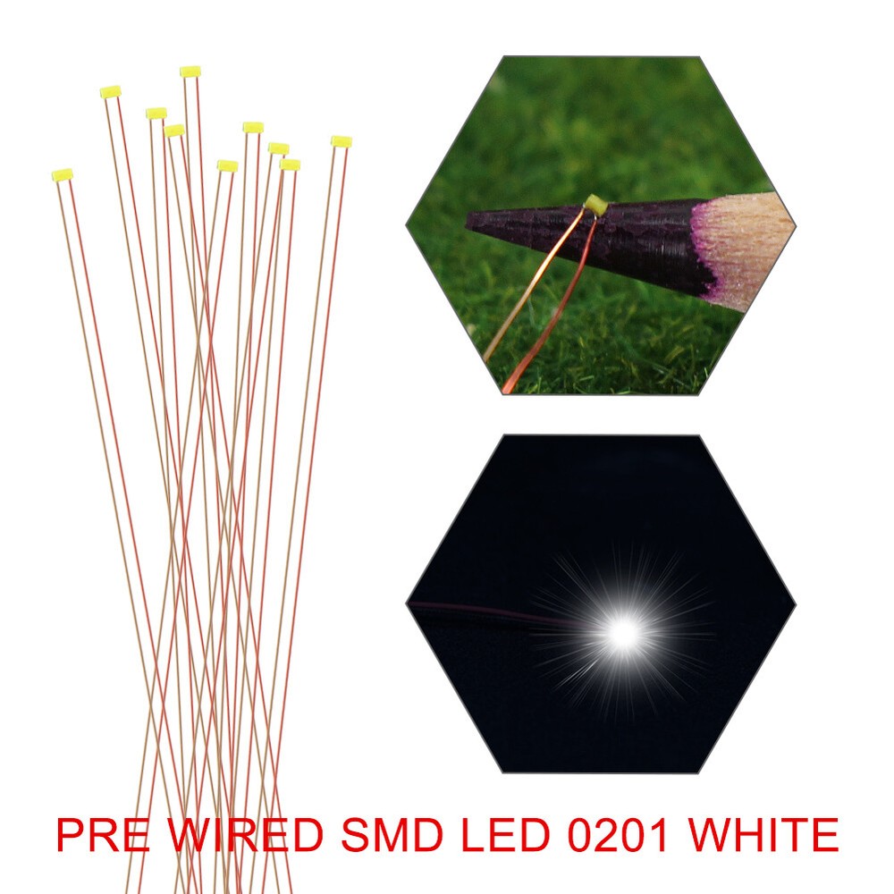 C0201W 10pcs Pre-wired SMD LED 0201 Bright White micro Copper Wire LED Lights