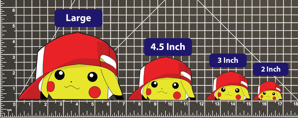 Pikachu Ash Hat POKEMON STICKER DECAL -Peeker Peeking- 4 Different Sizes