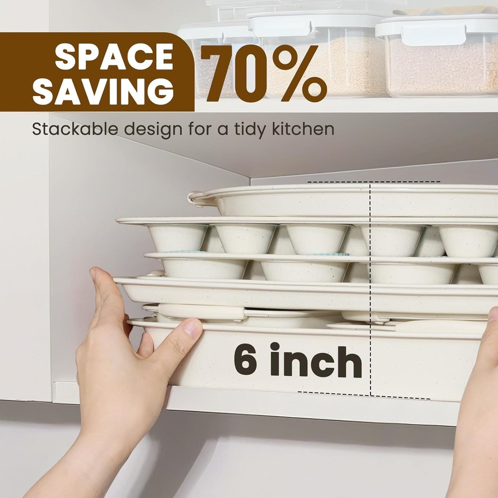 22 PCS Nonstick Baking Pans Set Stackable Bakeware Sets W/ Silicone Handles