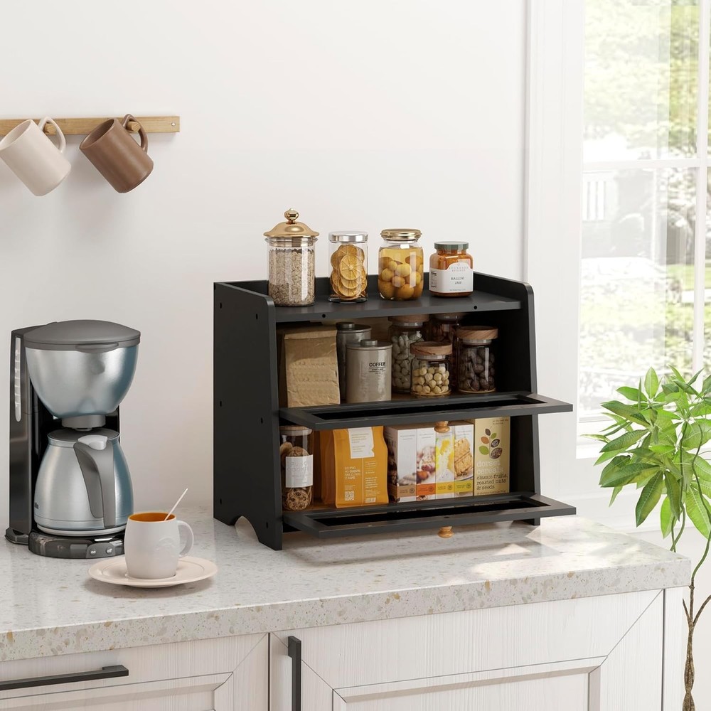 Double Layer Bread Box for Kitchen Countertop, Large Breadbox Bread Container...