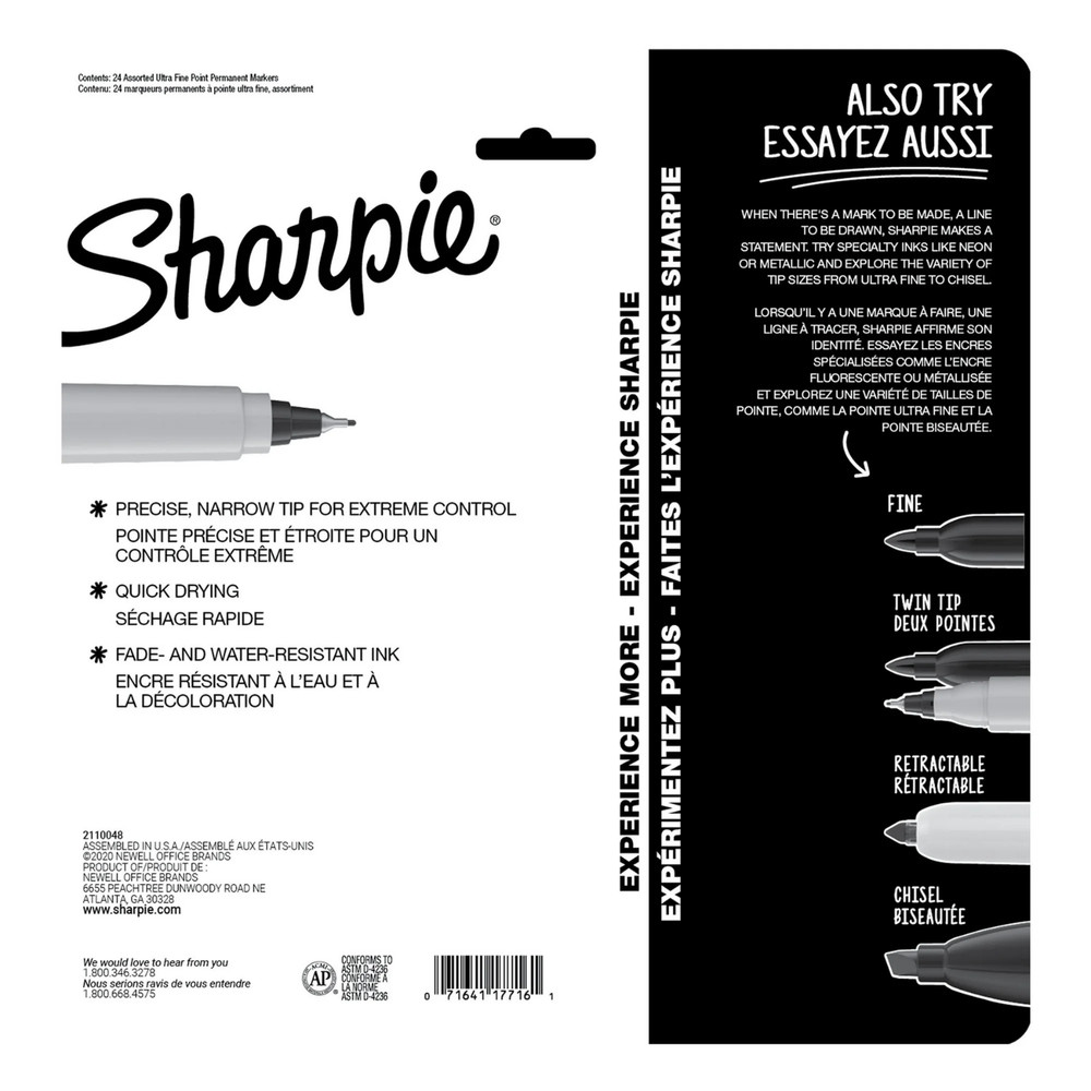 2 Pack Sharpie Permanent Markers 24 Count Ultra Fine Point Assorted