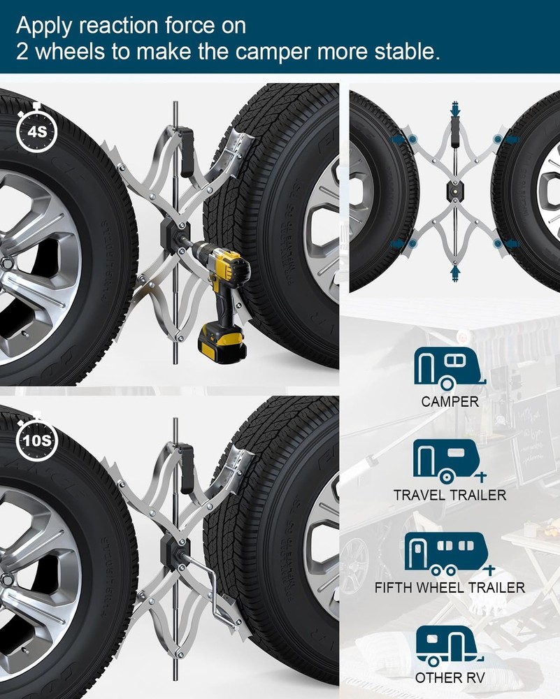 X Chocks XL [Extended Allow Drill Adjust], A Pair 4'' to 17'' Wheel Stabilize...