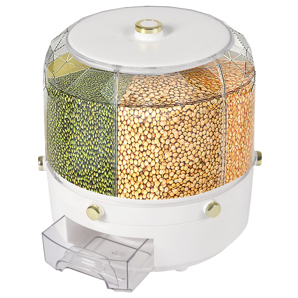 6 in 1 360?? Rotating Grain Cereal Dispenser Storage Box Kitchen Rice Container