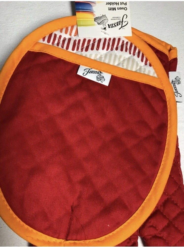 FIESTA OVEN MITT & POT HOLDER RED 100% COTTON NWT