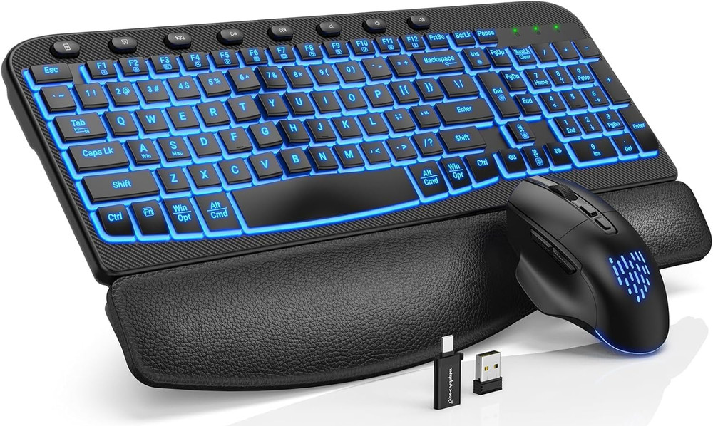 SABLUTE Ergonomic Wireless Keyboard and Mouse Combo - Wave Keyboard with Soft Le