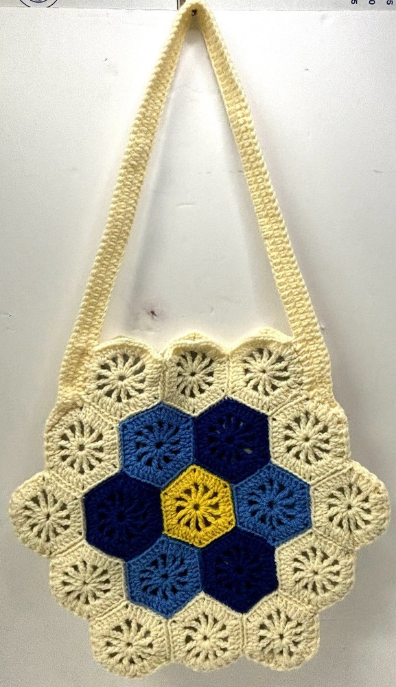 Vintage Handmade Crocheted Purse Bag Interior Lined