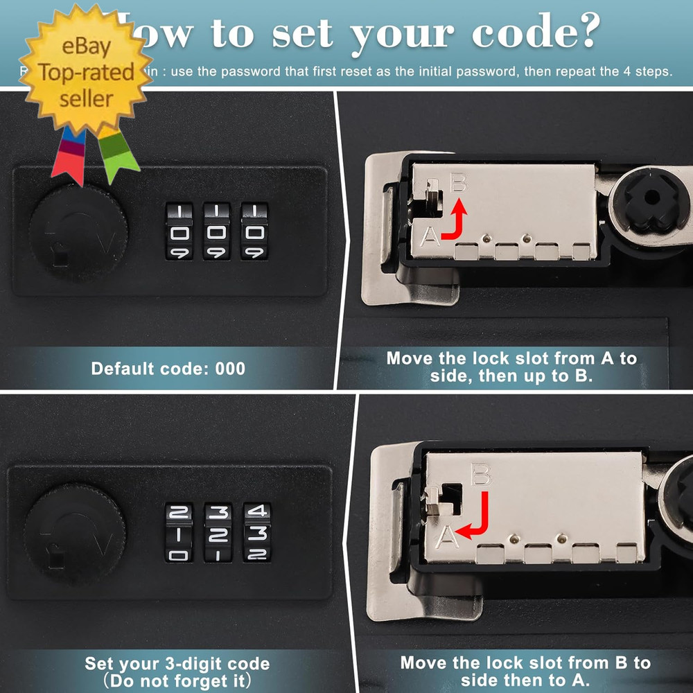 20 Key Storage Lock Box with Code, Key Organizer Wall Mount Combination Lock