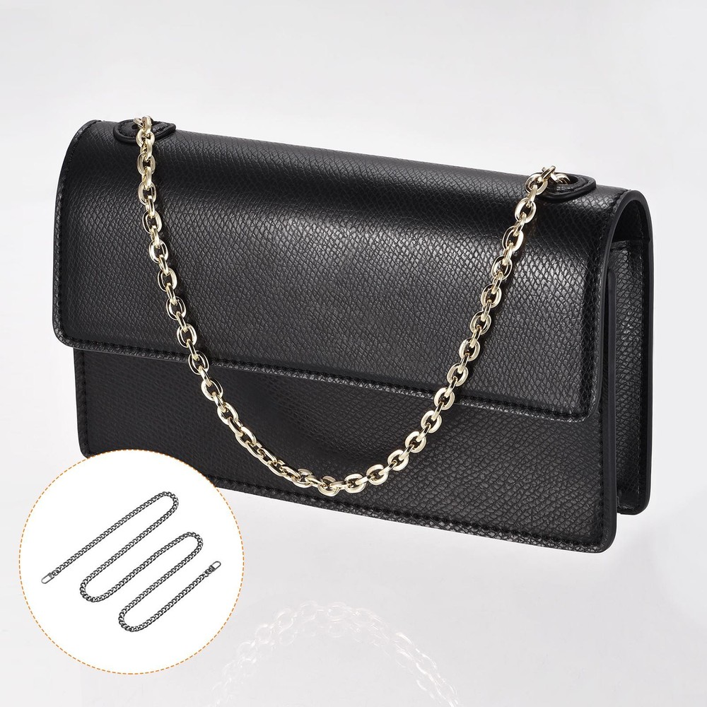 Iron Flat Chain Strap, 47" Handbag Chains Purse Straps DIY Replacement, Black