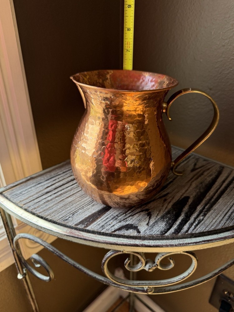 Teleflora Hammered Copper Pitcher with Brass Handle Made in India