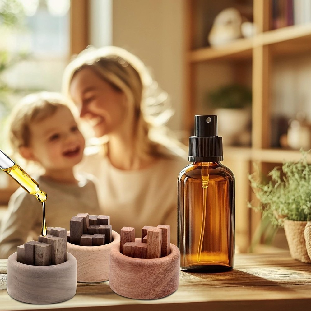 Wshxjzyay 3 Pieces Wood Diffuser for Essential Oils, Aromatherapy Brown