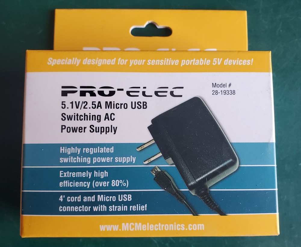 PRO-ELEC 5.1V/2.5A Micro USB Power Supply Adapter 28-19338