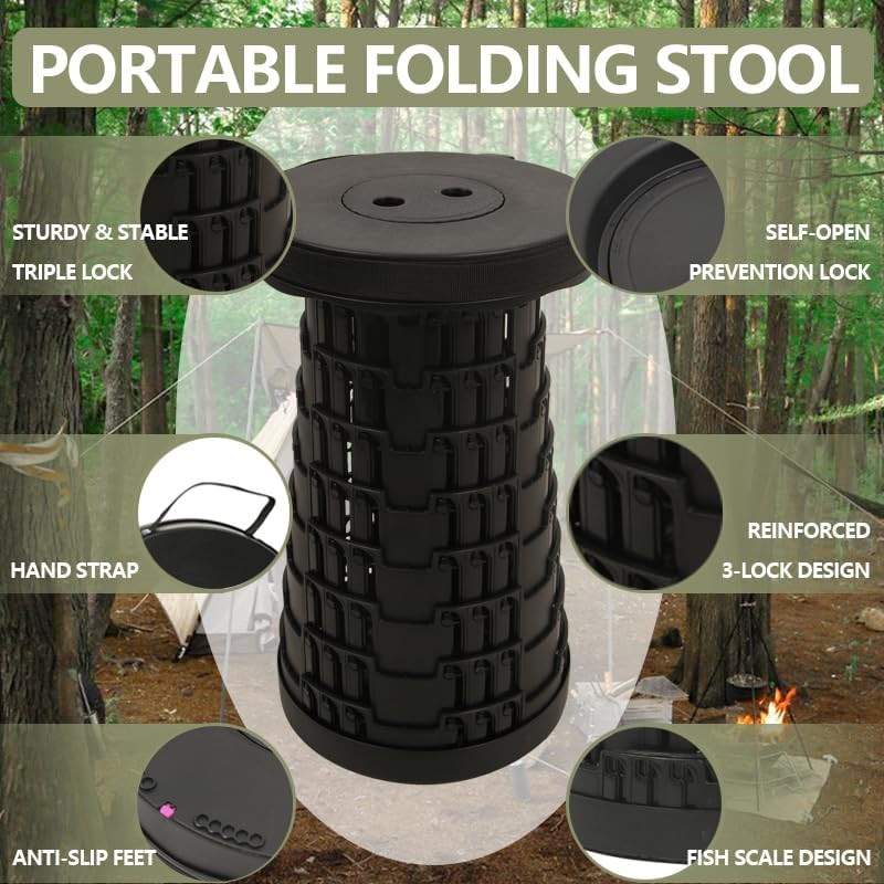 Upgraded Collapsible Stool Chair, Folding Stool, Lightweight, Sturdy, Adjustable
