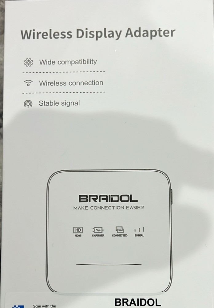 BRAIDOL Wireless HDMI Display Dongle Adapter UpgradedTransmitterStreaming Screen