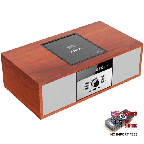 Nostalgic Bluetooth Stereo System for Home,  Vintage Micro HiFi Brown CD Player