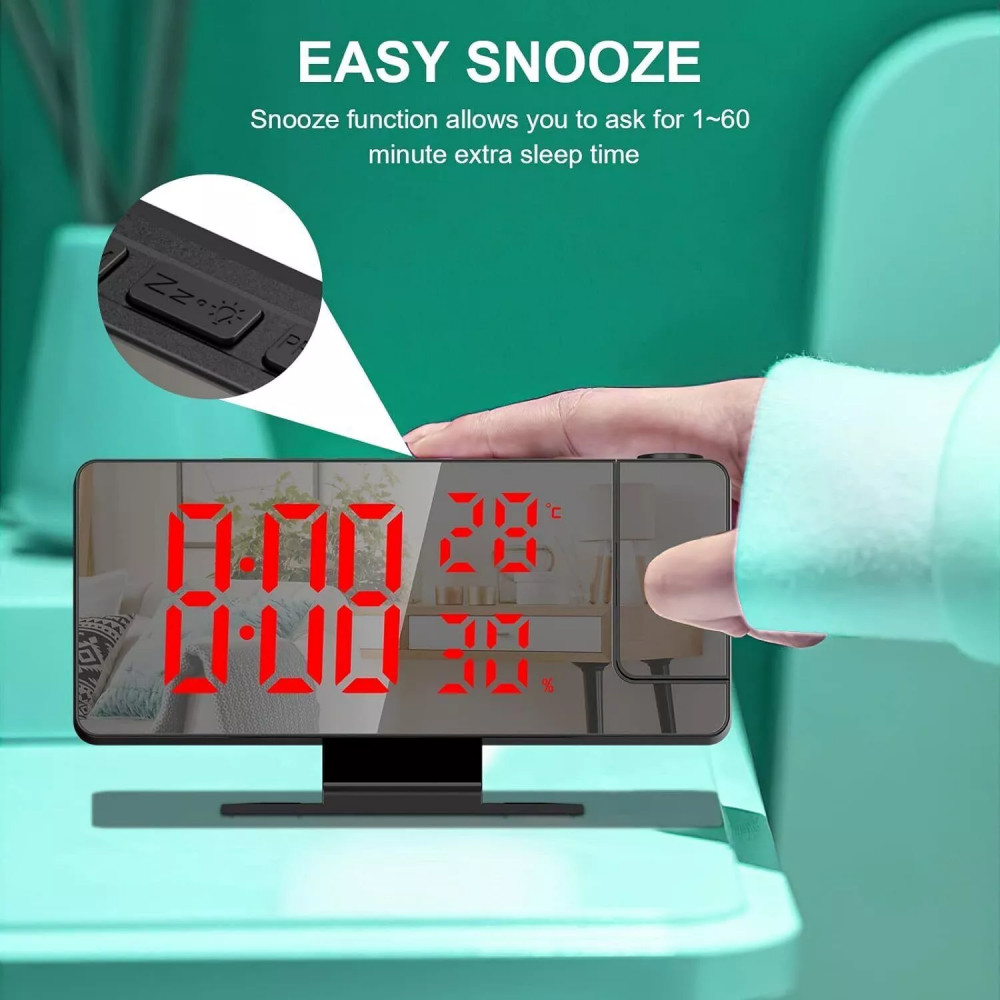 7.8" LED Digital Projector Projection Snooze Dual Alarm Clock Timer USB A+