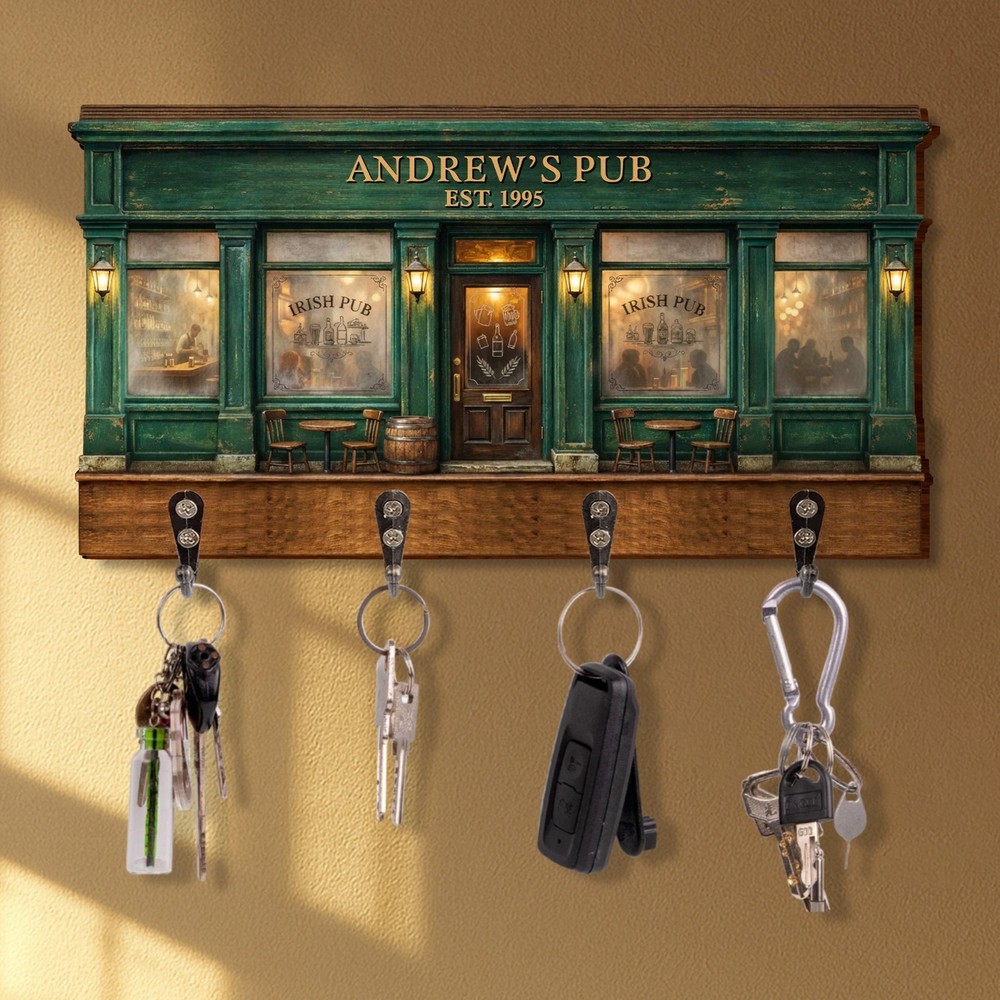 Irish Pub Design With Storefront Bar And Lanterns - Personalized Key Holder