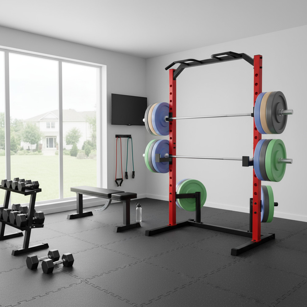 Power Cage Multi-Function Power Rack with Adjustable Cable Pulley System J-Hooks