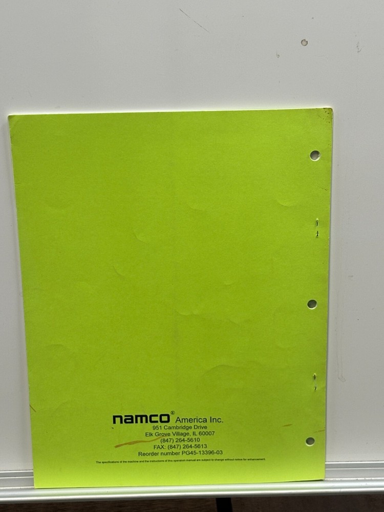 ORIGINAL-NAMCO-PAC MAN'S ARCADE PARTY-OPERATORS MANUAL
