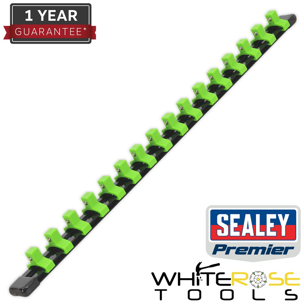 Sealey Socket Storage Rail Retaining Hi-Vis Green 3/8" Square Drive Premier