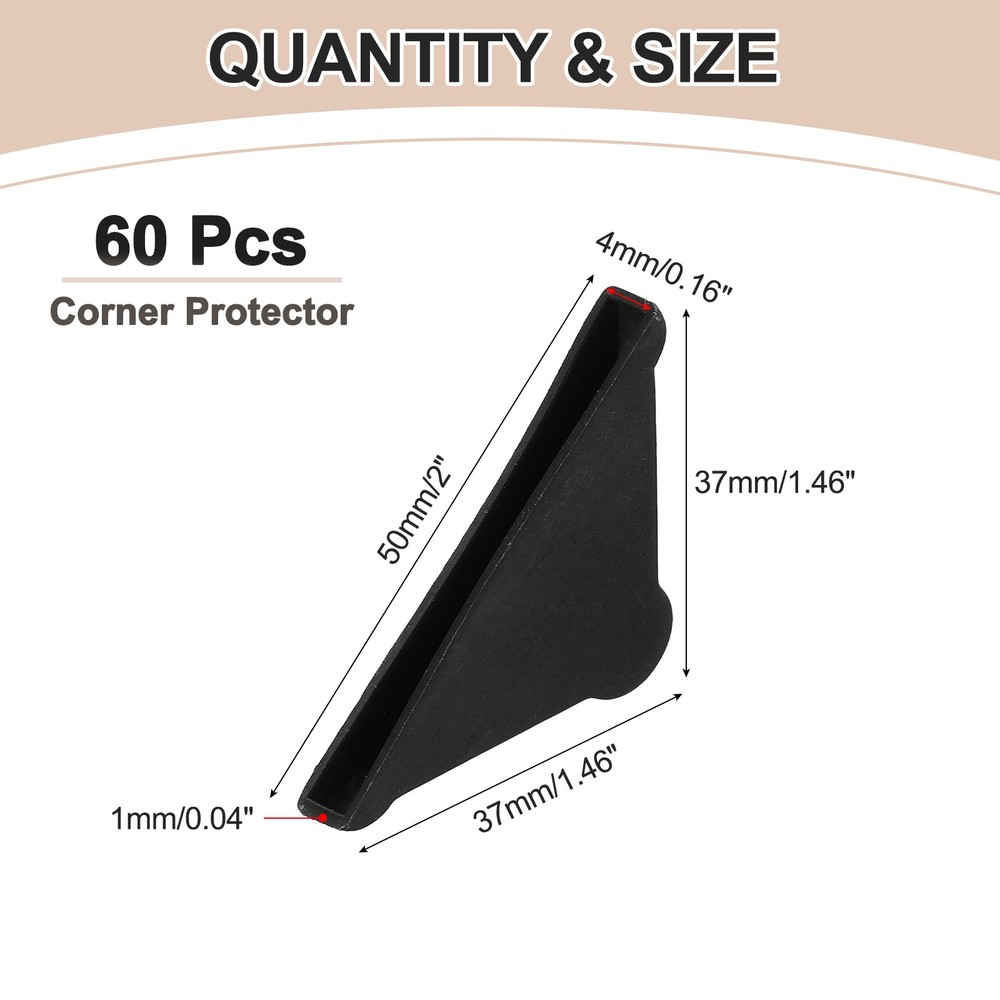 60Pcs 0.16x1.46in Plastic Rounded Corner Triangle Glass Corner Protector, Black