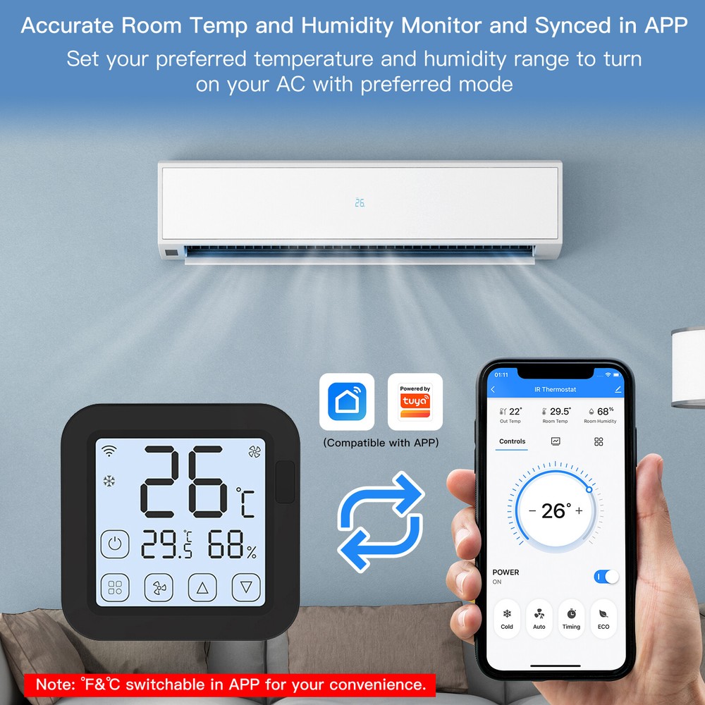 MOES WiFi IR Smart AC Remote Controller LCD Touch Screen Built-in Thermometer