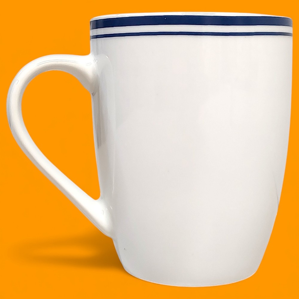 4pc Set Amazon Basics Cafe Stripe Blue / White Coffee Cups/ Mugs 4"