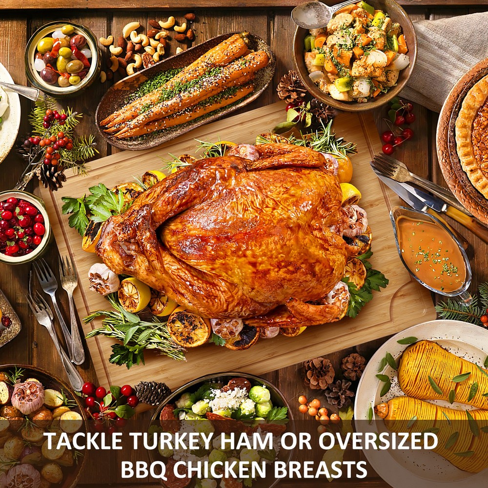 Premium Bamboo Chopping Board, Rectangular 24x18" for Vegetables, Meat & Cheese