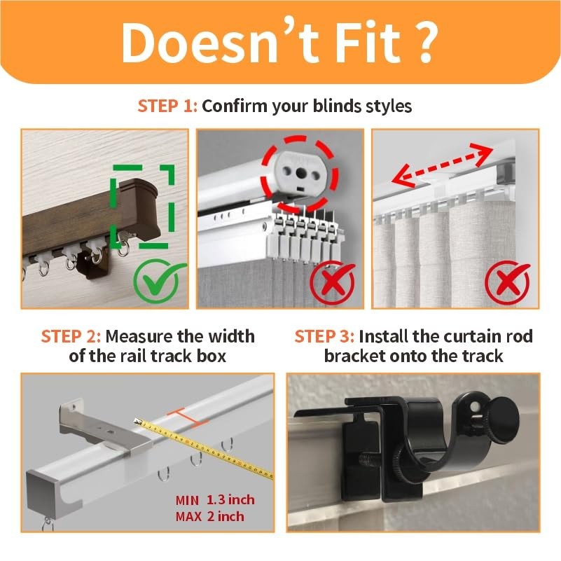 Outside Mounted Blinds Curtain Rod Bracket -- Tool-Free No Drill Installation...