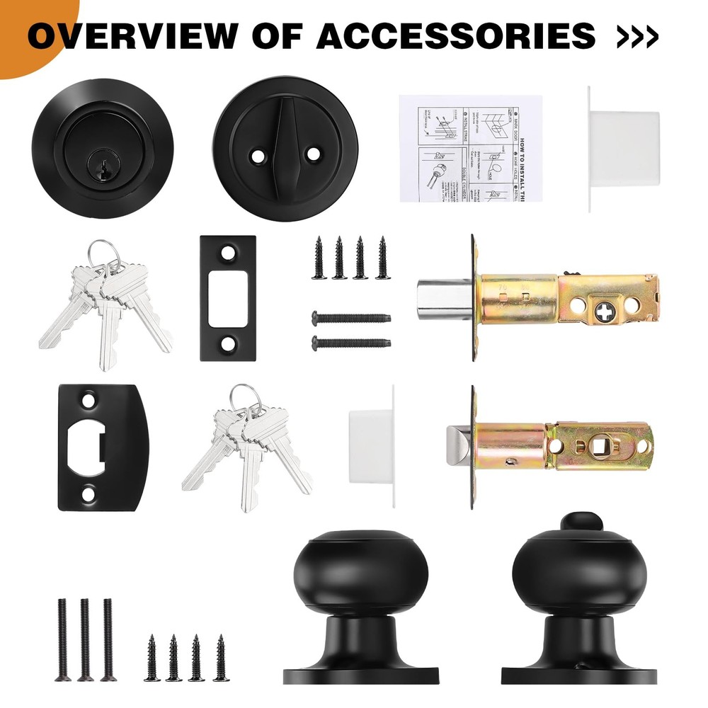 Probrico Entry Door Knobs and Single Cylinder Deadbolt Lock Combo Set, Keyed