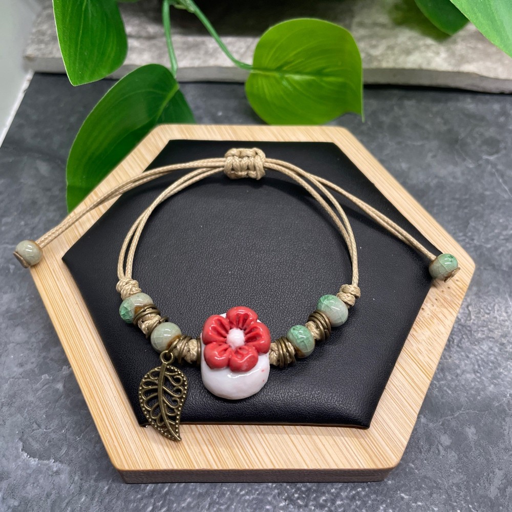 Unisex Ceramic Bead Bracelet Stackable Adjustable Tie 5-10” New Free Ship B436