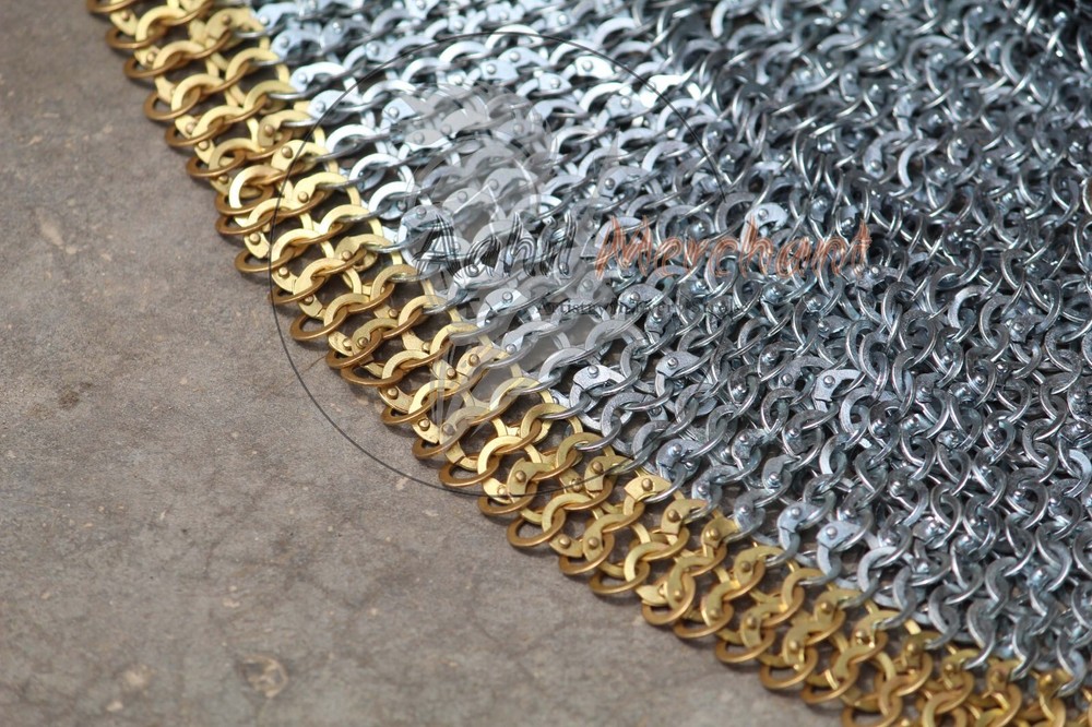 6mm Chainmail Bishop Mantle Medieval Brass Edge Neck LARP Armor
