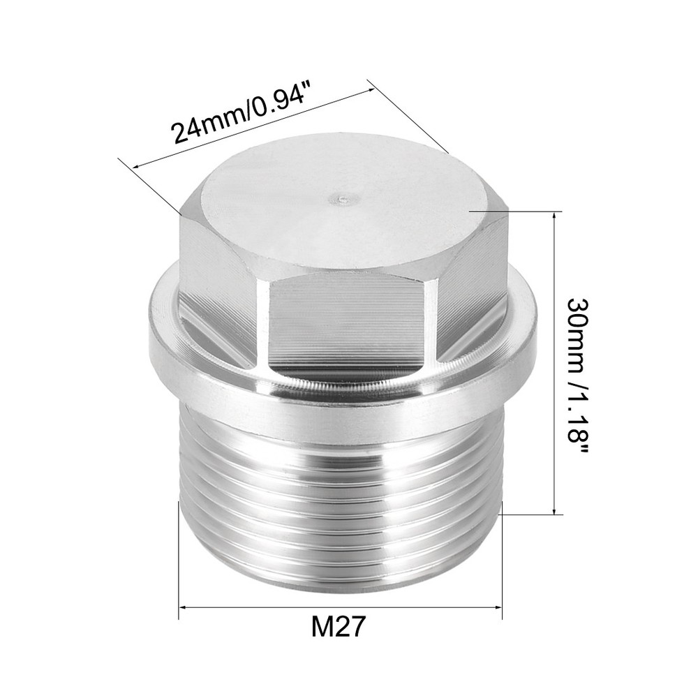 M27 x 1.5 Male Outer Hex Head Plug 304 Stainless Steel Solid Thread Pipe Fitting