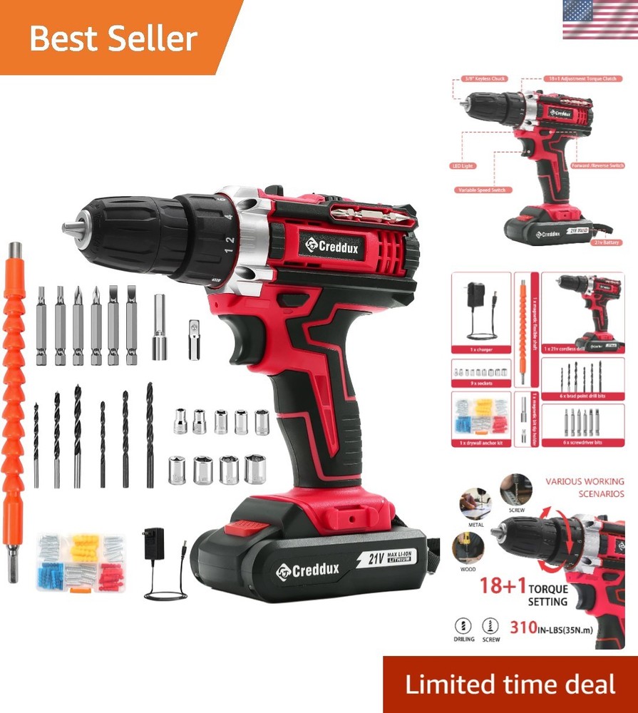 Lightweight 21V Cordless Drill with Variable Speed & Comfort Grip Handle