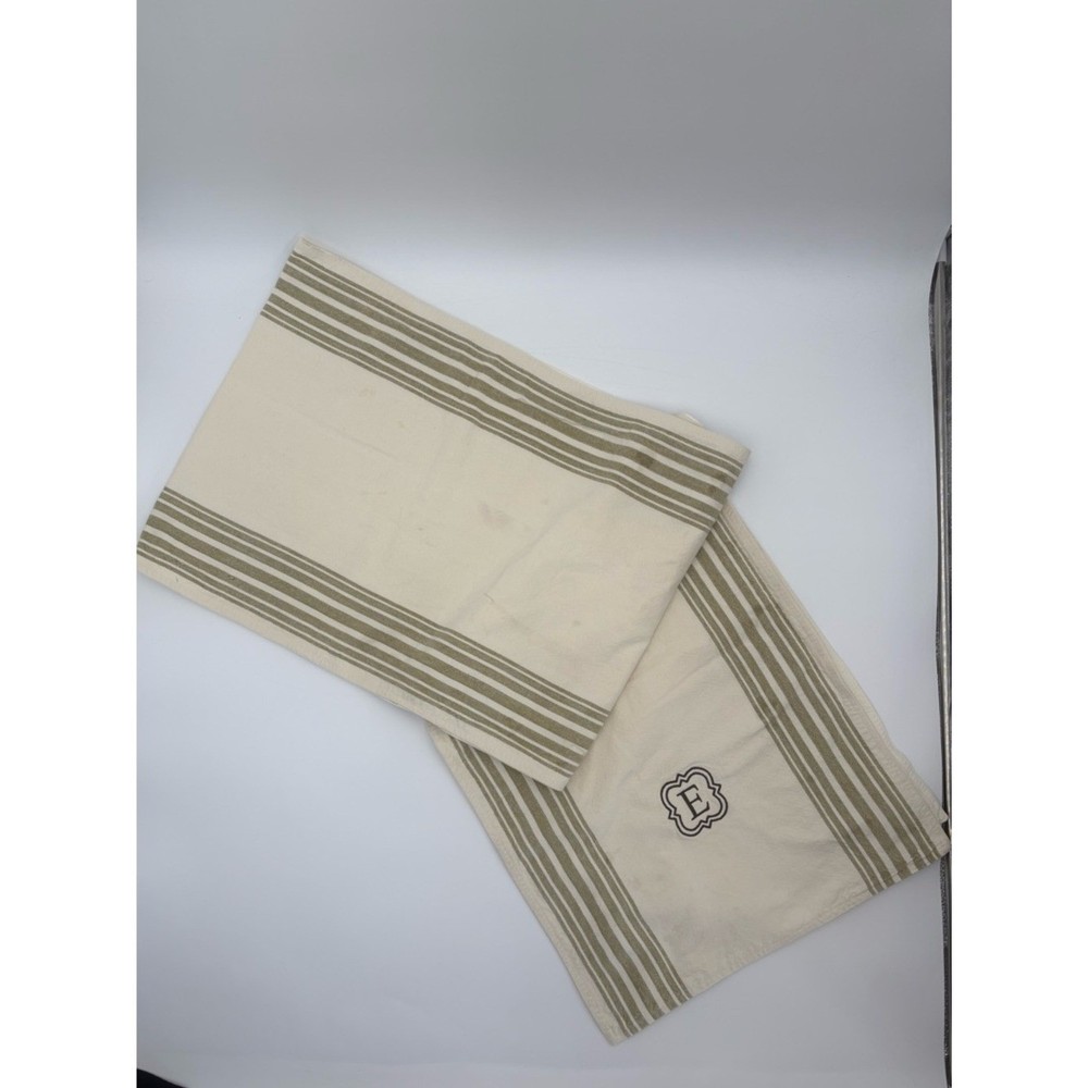 Pottery Barn 108 Table Runner Stripe Cotton Monogram E Farmhouse