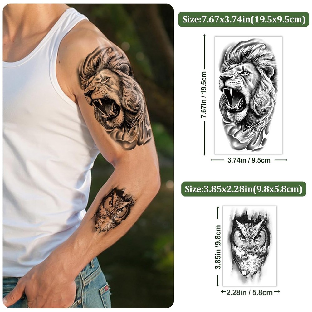 77 Sheets Temporary Tattoos, 17 Sheets Half Arm Wolf Lion Tiger Bear Leopard Eag
