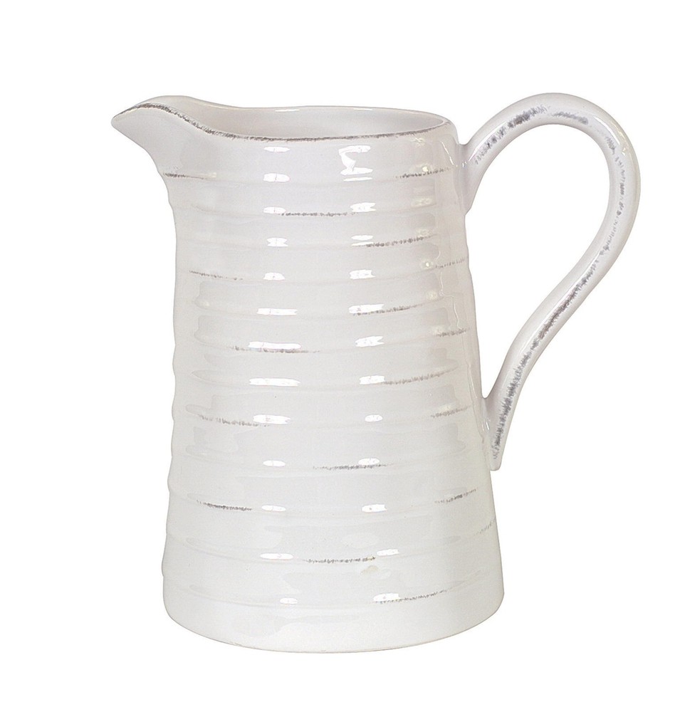 Creative Co-Op White Ceramic Pitcher Decor Farmhouse Modern Serving