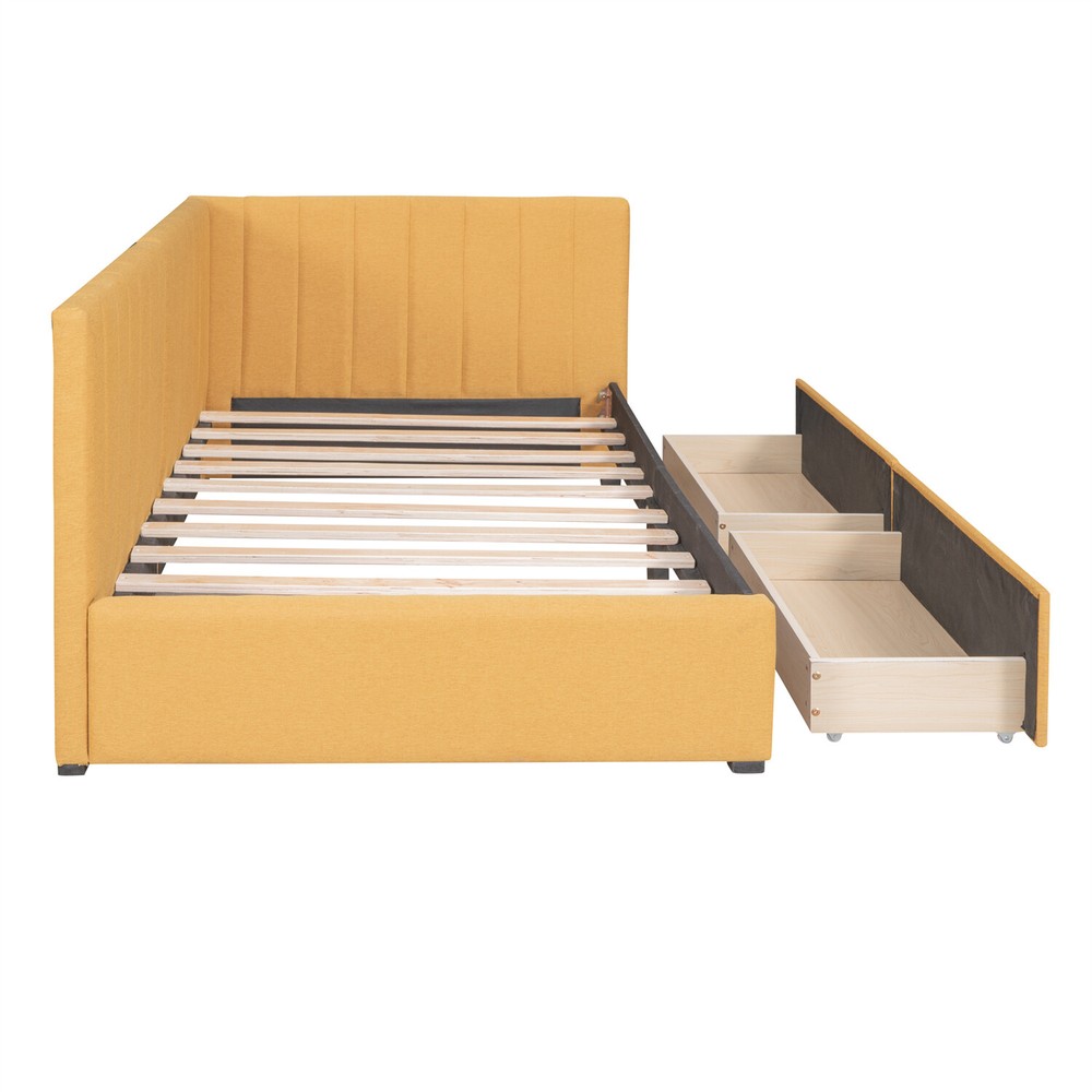 Twin Size Daybed w/ 2 Drawers Upholstered Bed Frame Sofa Bed w/ Storage US